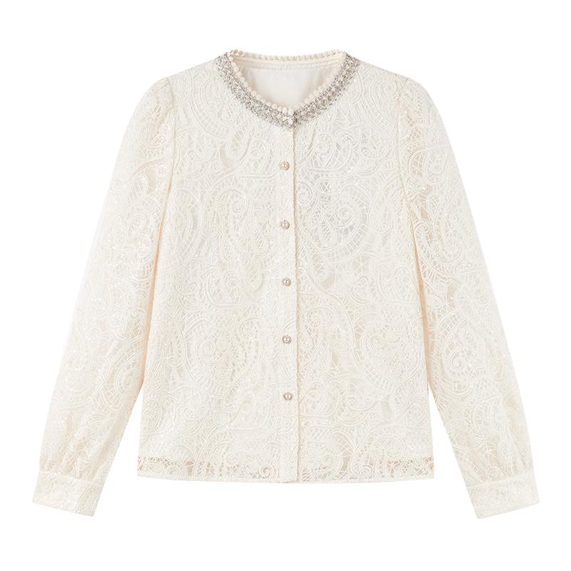 Elegant Lace-Trimmed Long Sleeve Top S