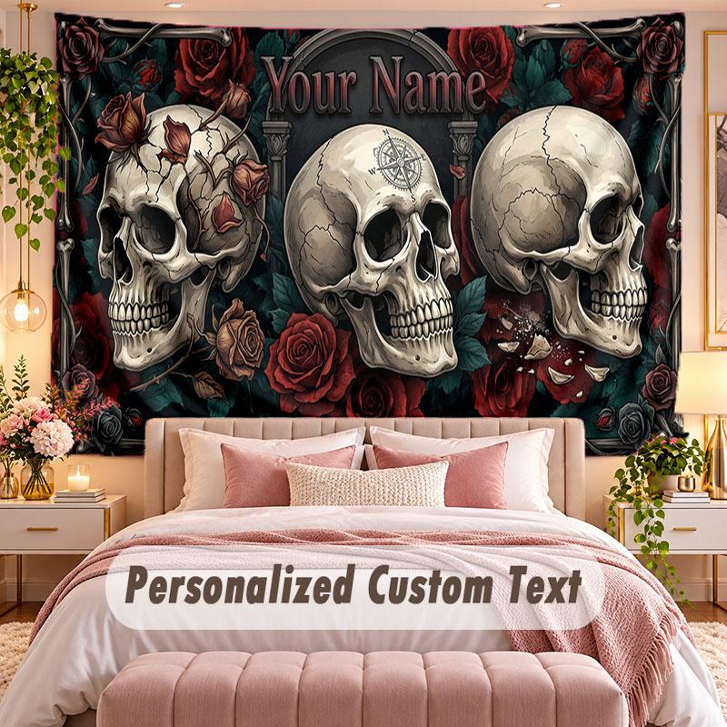 Skull Gothic (347) Theme Wall Tapestry Customized With Name Text Personalized Hanging Tapestry For Bedroom Living Room Decor