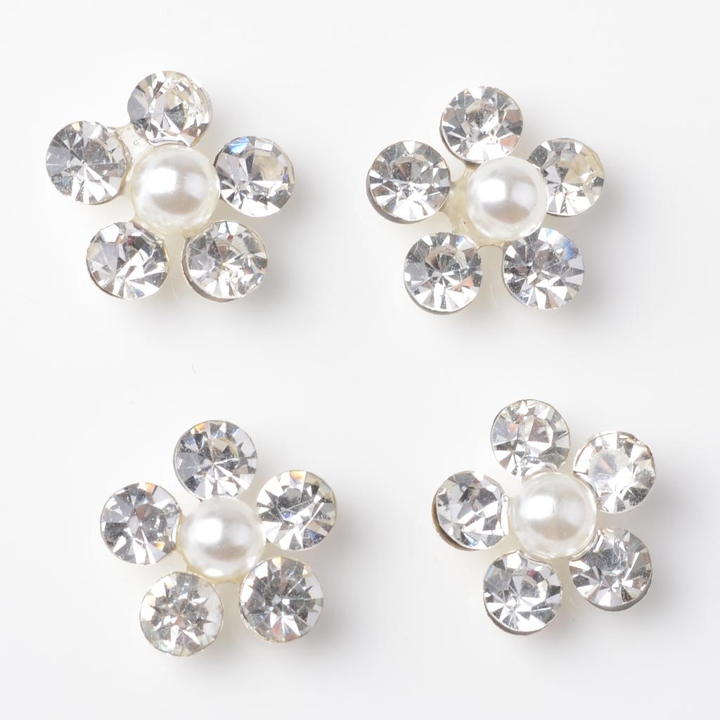 10 Pieces 11mm Silver Metal Diamante Flower Buttons Crystal Flatback Embellishments Diy