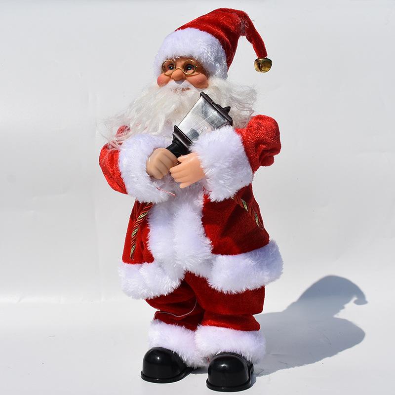 Electric Musical Reindeer Pull Cart Santa Figurine Christmas Decoration Table Decor Toy For Kids Holiday Stocking Stuffer Gift