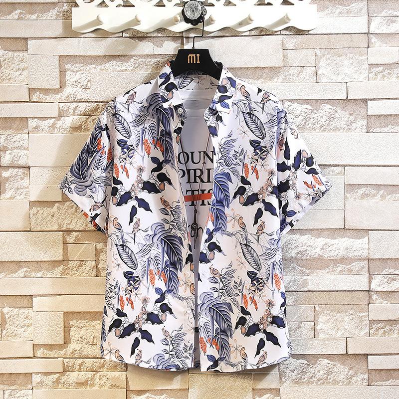 Men's floral shirt men's short-sleeved summer casual Hawaiian beach shirt
