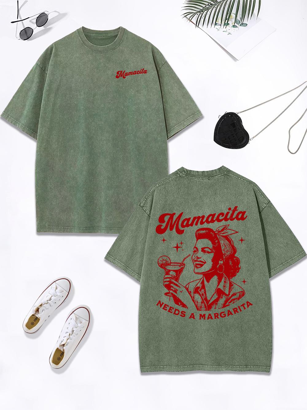 Mamacita Needs A Margarita Lemon Prints Washed TShirts Womens Cotton Oversized T Shirt ONeck Distressed Tops Summer Clothes S