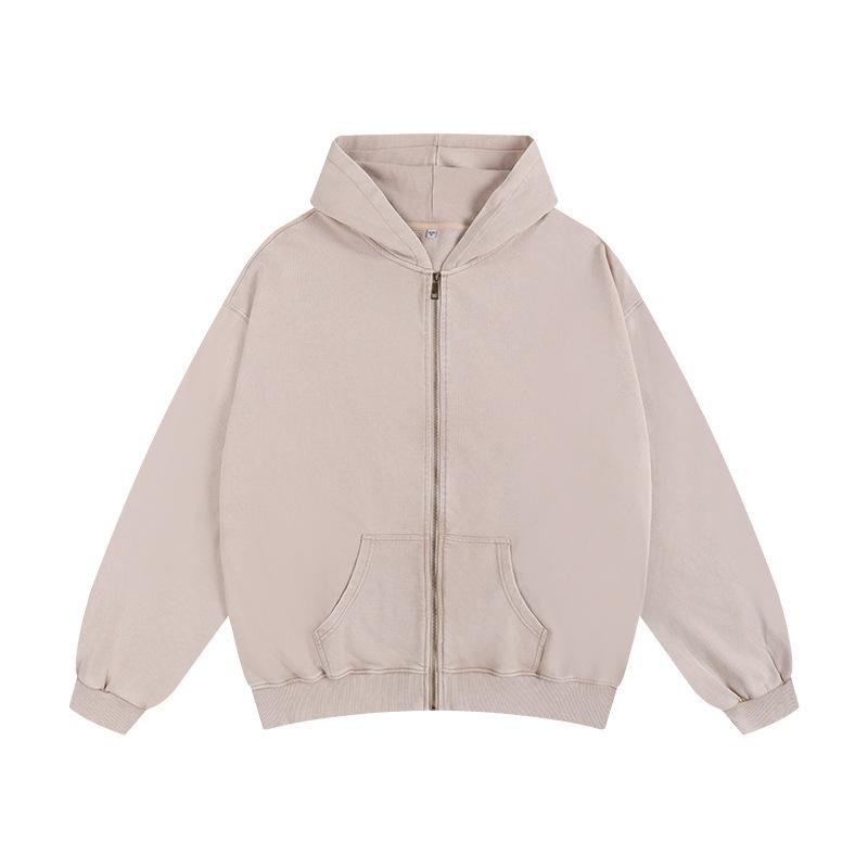 Giacca da uomo a zip tinta unita per primavera e autunno, taglie forti, stile casual, ampia, con cappuccio, comoda, maglione outerwear