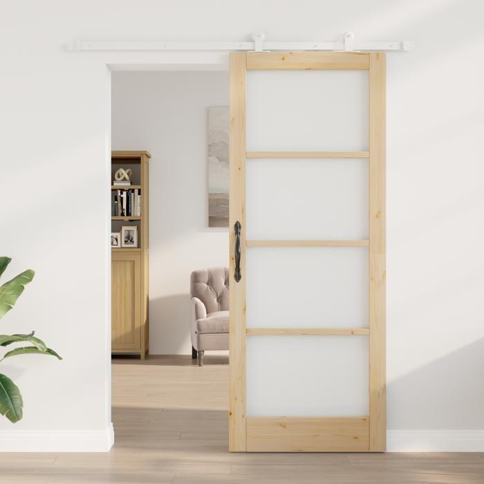 vidaXL Sliding Door with 'ORKDAL' Hardware Kit Solid Wood & Glass 3332055