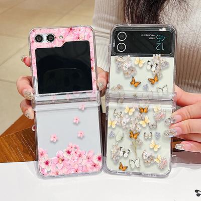 Samsung Galaxy Z Flip6 Flip5 Flip4 Flip3 İçin Renkli Kelebekler Çiçek Kılıfı Darbeye Dayanıklı Düşmeye Karşı Şeffaf Sert Katlanır Kılıf