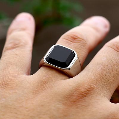 Simple Fashion Stainless Steel with Zircon Black Agate Stone Rings for Men Women High Quality Wedding Jewelry Gifts Dropshipping