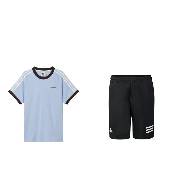 

Adidas Simple Striped Letter Logo Print Reglan Short Sleeve T Shirt And Elastic Shorts Casual Sports Set Unisex Set JC6512+GL5411 XL