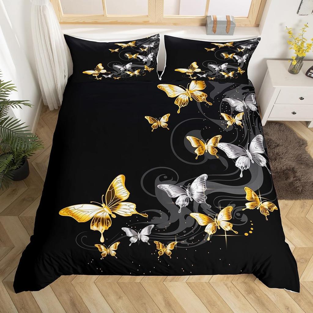 Schmetterling Bettwäsche Set Blau Schmetterlinge Bettwäsche Set Mädchen Fliegender Schmetterling Bettdecke Bezug Tier Steppdeckenbezug mit 2 Kissenbezügen