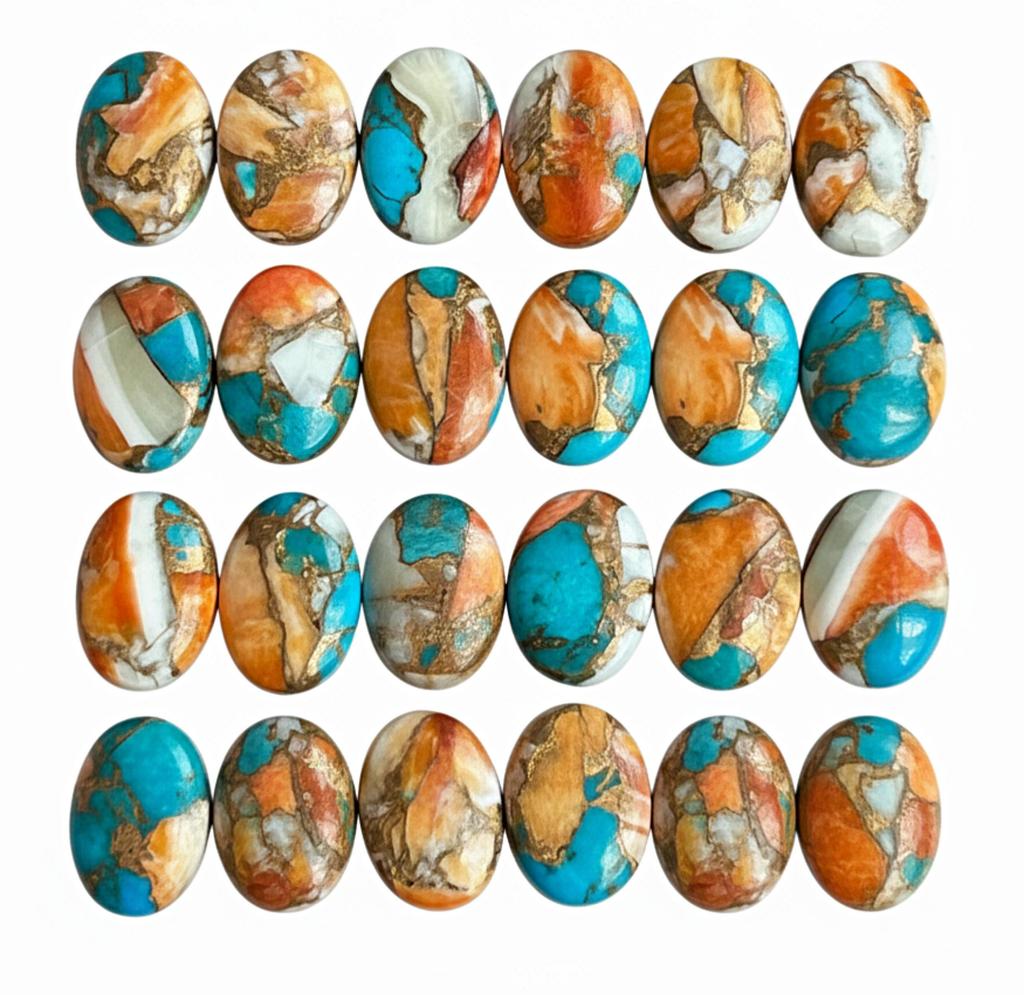 Natural Oyster Turquoise Gemstones: Multicolor 10x14mm Oval Shape Cabochons