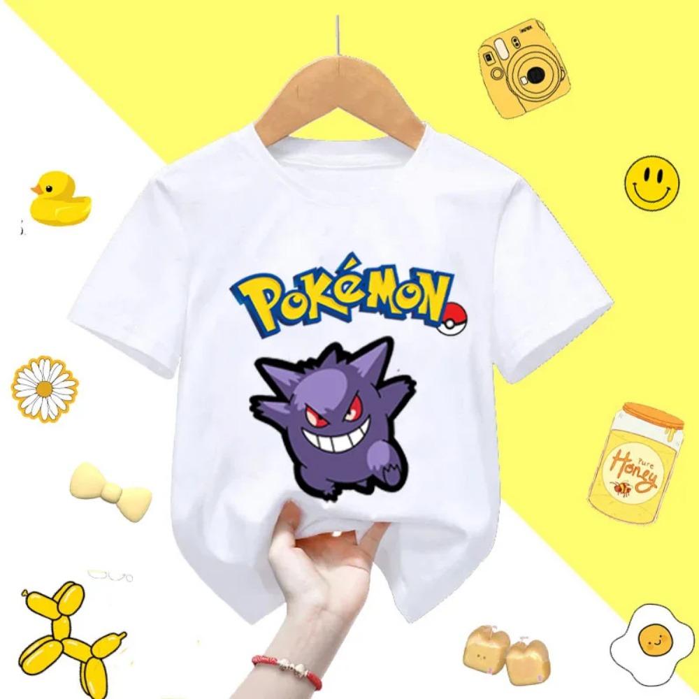 Summer children's playful Pikachu print  short-sleeved casual T-shirt for boys and girls, comfortable and soft.
