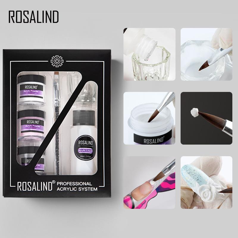 

ROSALIND акриловая пудра с кристаллами для дизайна ногтей, прозрачная акриловая пудра для ногтей, маникюр, 10 г, розовая, белая, прозрачная