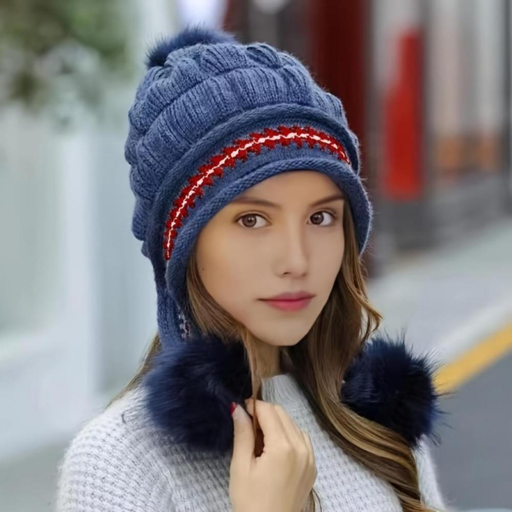 Fantasy Wool Knitted Hat with Earmuffs, Elastic Acrylic Fabric, Adjustable Brim, Storage Bag, Hand Wash or Dry Clean