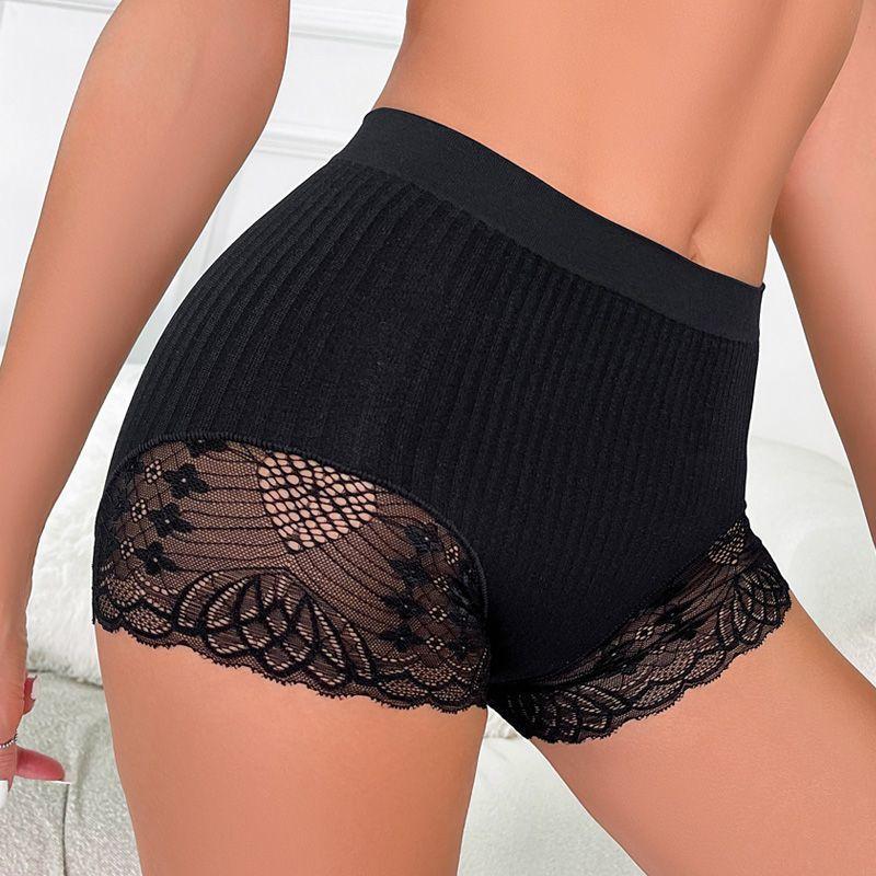 Damen Nahtlose Gestickte Spitze Unterwäsche Hoher Bund Bauchkontrolle Sexy Po-Anhebung Boy Shorts Übergröße