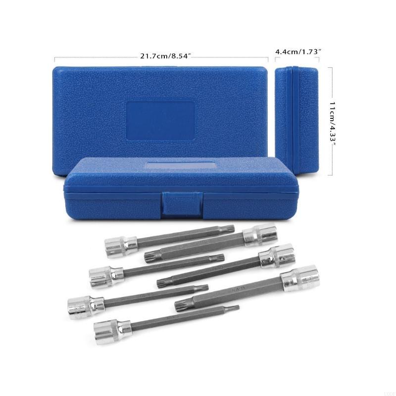 3/8” Drive for Extra Long Allen/Torx Bit Socket Set with Storage Box Metric 3mm -10mm 7-Piece Set Chrome Vanadium St