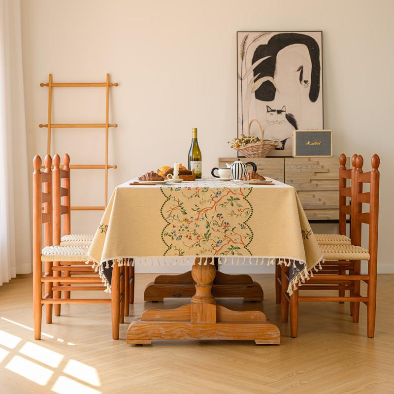 Pastoral Woven Jacquard Flower Fringed Tablecloth Rectangular Coffee Table Tablecloth Dining Table Cloth