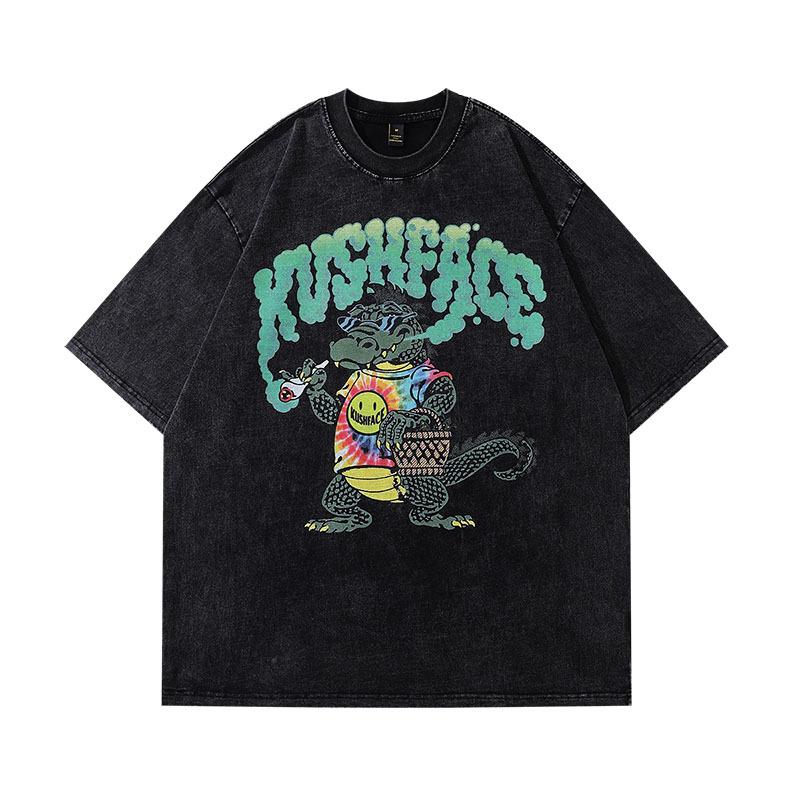 Washed 230G Heavy Japanese Animation Printing Short-Sleeved T-Shirt Men'S And Women'S Hip-Hop Street Half-Sleeved Tee Shirt