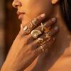 7Pcs Ocean Ring Set for Women Golden-Tone Stackable Starfish Seahorse Conch Faux Pearl Beach Vacation Resort Jewelry