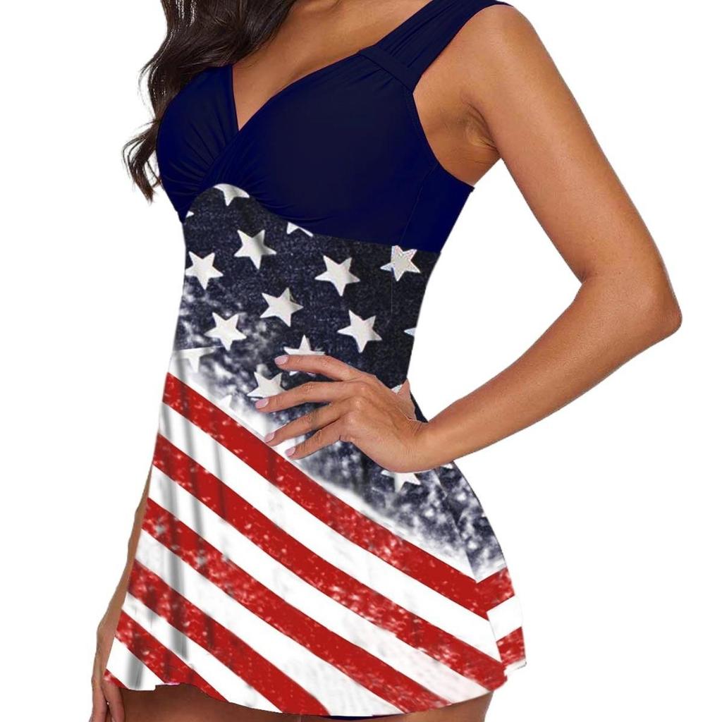 2025 European & American Plus Size Digital Print Tankini Skirt-Style Swimsuit