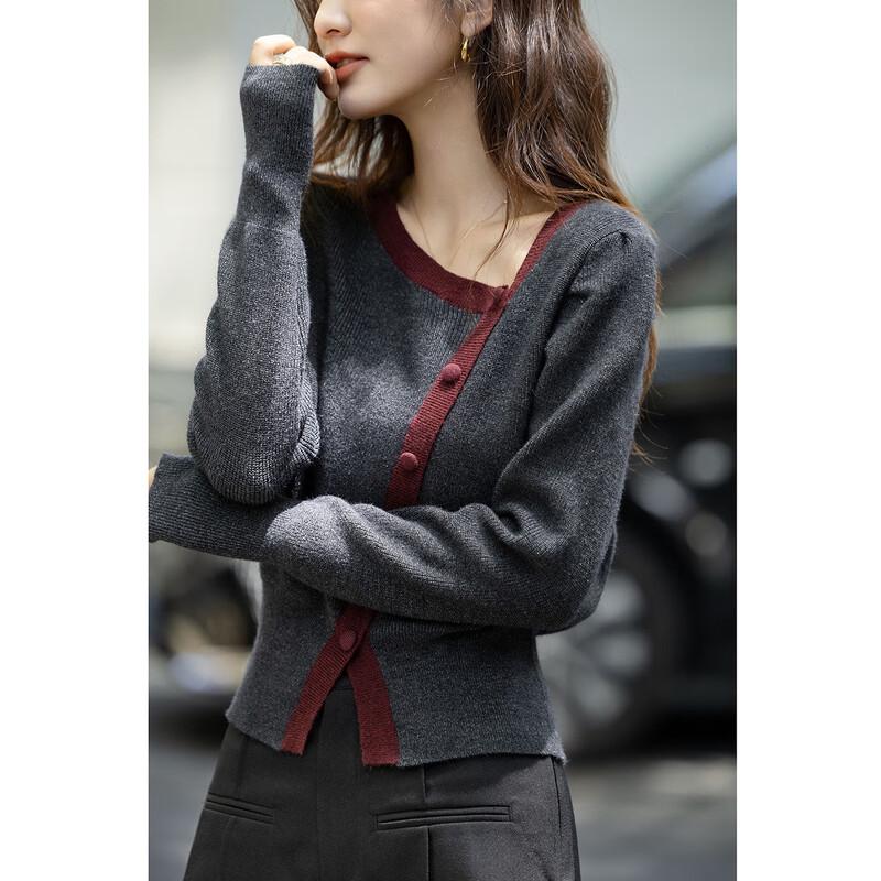 

Demana Women s Autumn Elegant Colorblock Knit Top with Puff Sleeves M