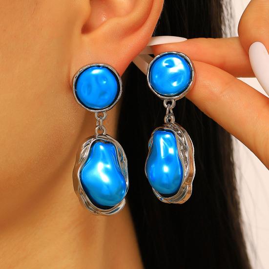 Yousheng 1 Pair Drop Earrings for Women, Irregular Baroque Imitation Pearl Design Stud Earrings, Double-Layered Pendant French Style Earrings for