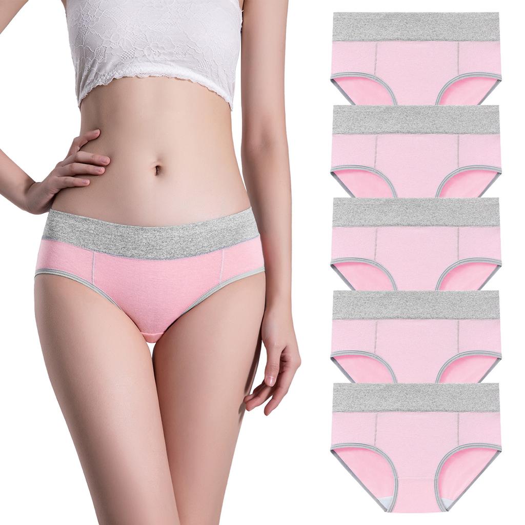 5PC Women's Underwear Mid-Waist Butt-Lifting Solid Color Comfortable Underwear