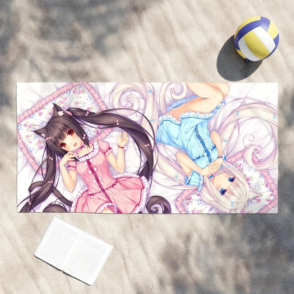 N-Nekopara Cute Kawaii Game Towel Soft Lightweight Anti-Sand Large Beach Towel Quick-Drying Bath Sports Family