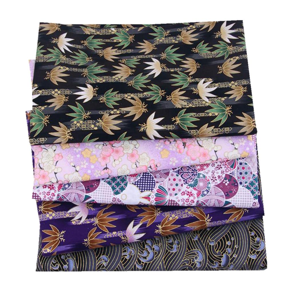 5PCS/0x25cm Vintage Japanese Style Floral Golden Stamping Printed Fabric Assorted DIY Patchwork