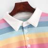 Women's Korean Style Rainbow Striped Polo Hoodie Sweater Long Sleeve