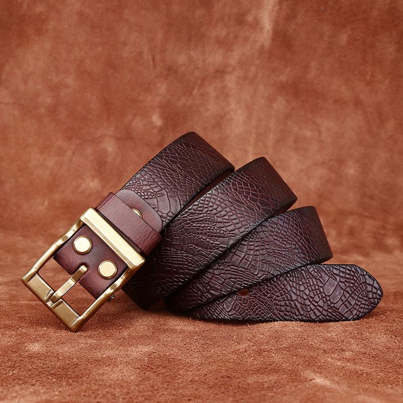 Retro Kalınlaştırılmış Kabartmalı Ejderha Pulu Desenli İlk Katman İnek Derisi Kemer Erkek Hakiki Deri Trend Çok Yönlü Rahat Kot Kemer Erkek