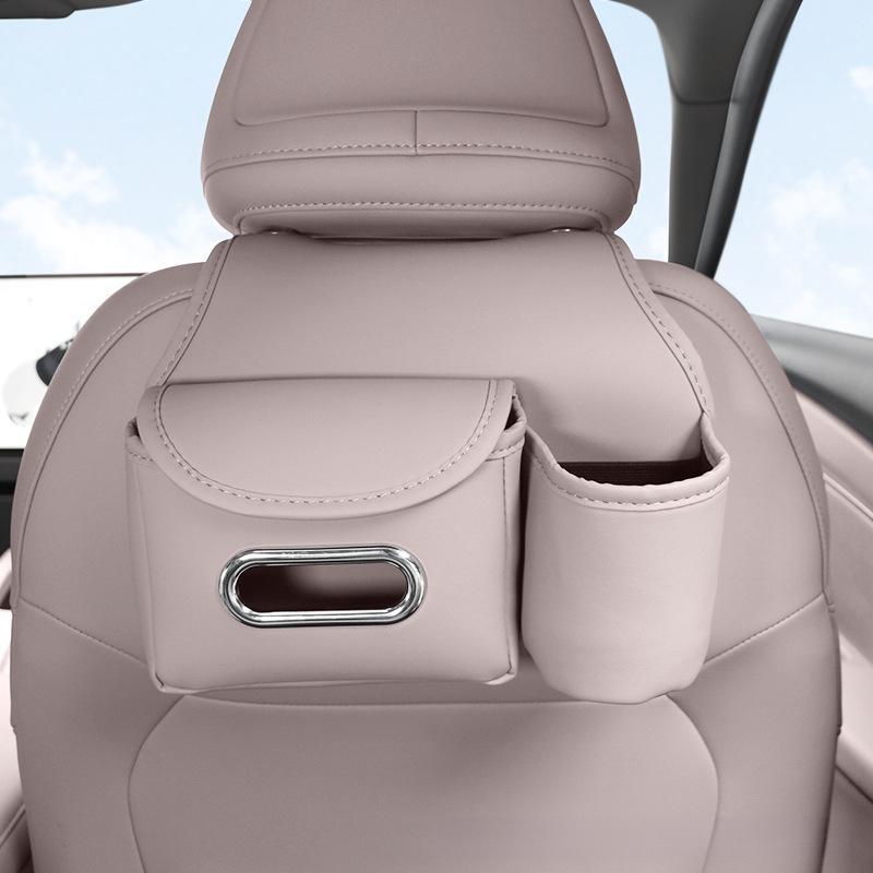 Car Headrest Storage Bag Leather Auto Backseat Hanging Tissue Water Cup Holder