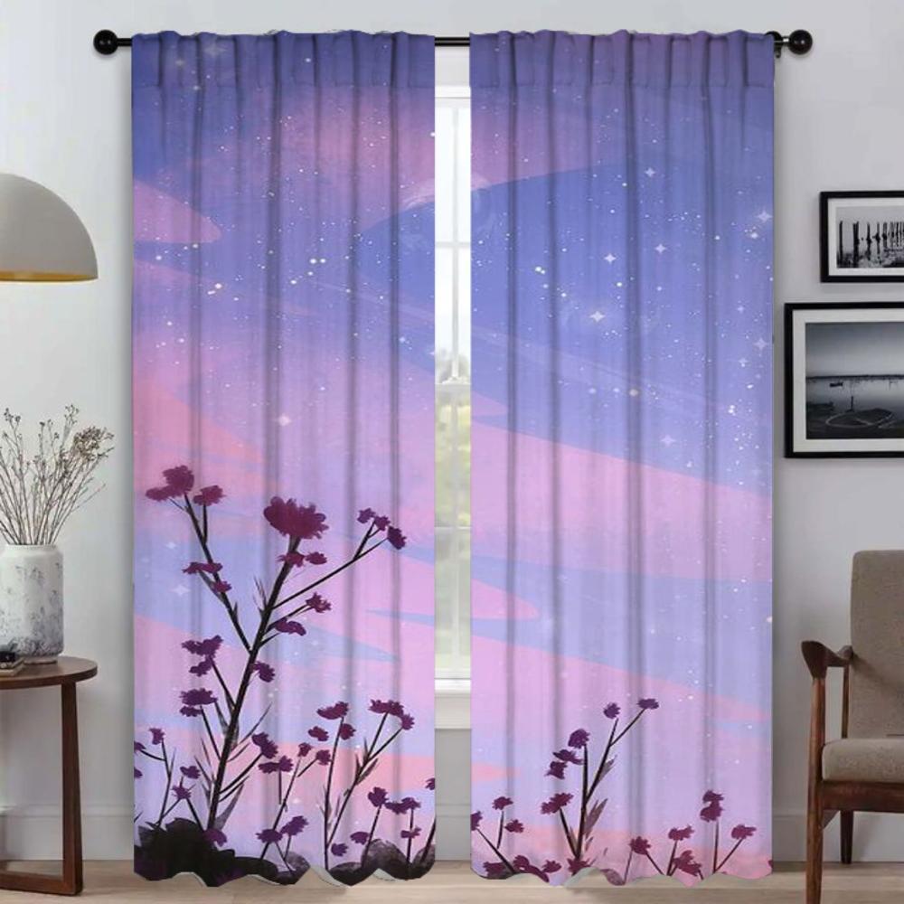 The Edge of the Flower Kitchen Curtains for Living Room Blackout Curtain Halloween Decoration Home Interior Curtains 2 Pieces