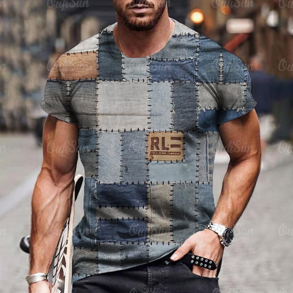 New Denim Pattern 3D Men's T Shirt Summer Short Sleeve O-Neck Pullover Fashion Street Sportwear Oversized Casual Male Clothing