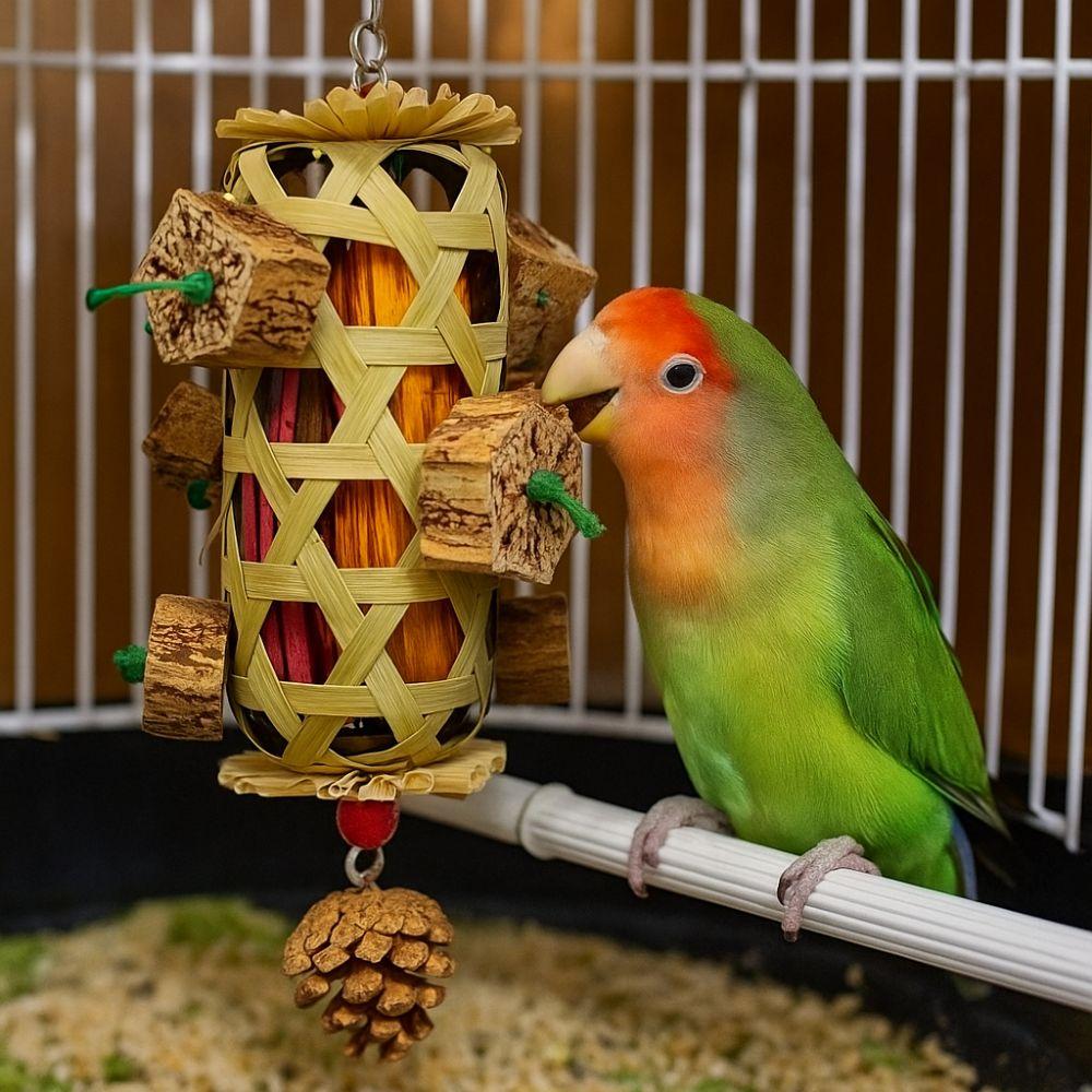 Bamboo Woven Pet Bird Chew Toy Hanging Teeth Grinding Toy  For Cockatiel Conure Cockatoos