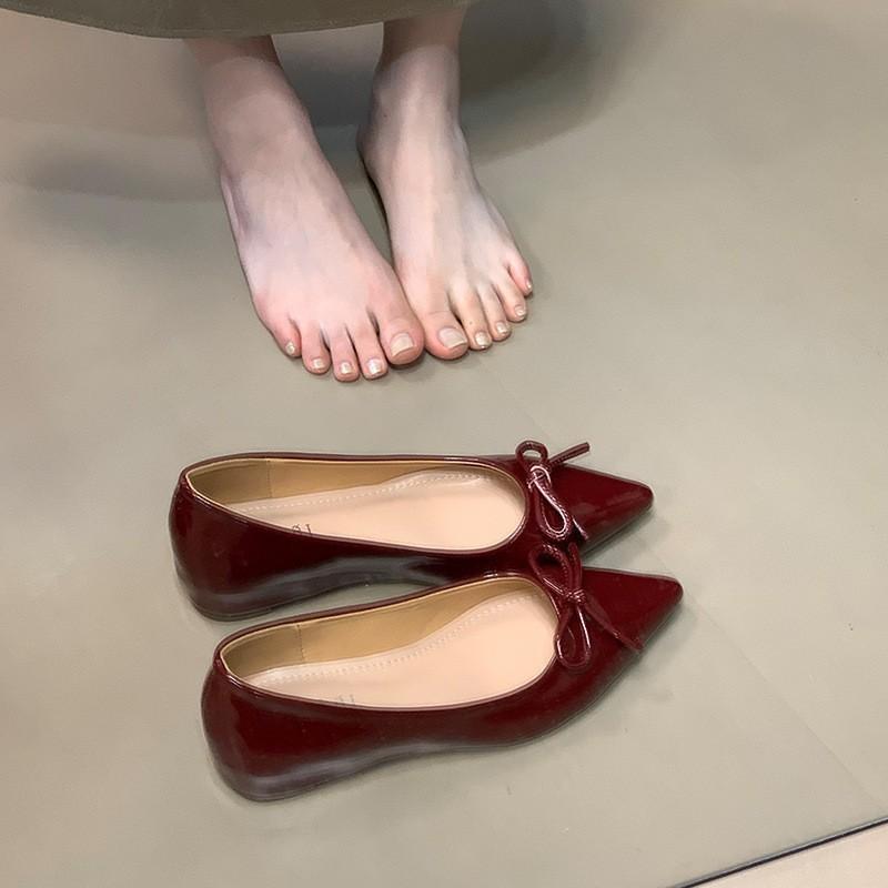 Bow commuter Mary Jane evening shoes pointed commuter single shoes women's new fashion light mouth versatile ladyshoes
