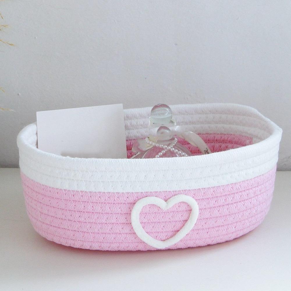 

Handmade Weaving Storage Basket Heart Pattern Desktop Organizer Office Stationery 9.25x5.91x3.15 in-Style C