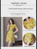 French Retro Floral Chiffon Dress: Summer Beach-Ready Irregular Skirt
