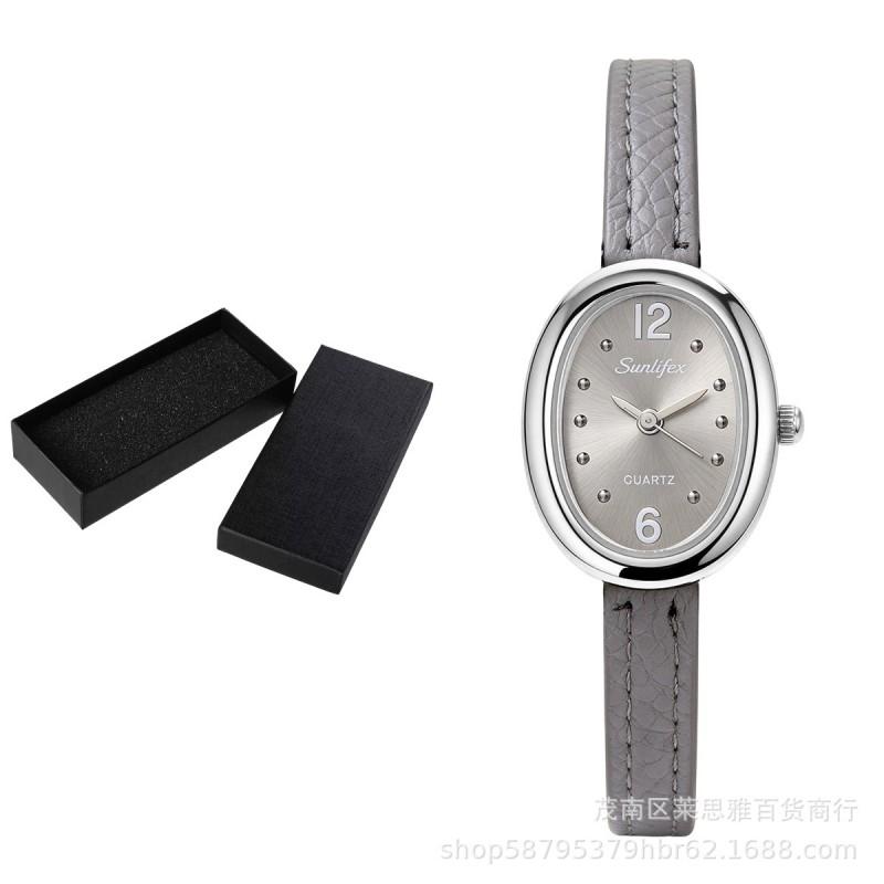 Sunlifex Fashion Oval Quartz Watch Women Leather Strap Ankora Red Luxury Minimalist Style