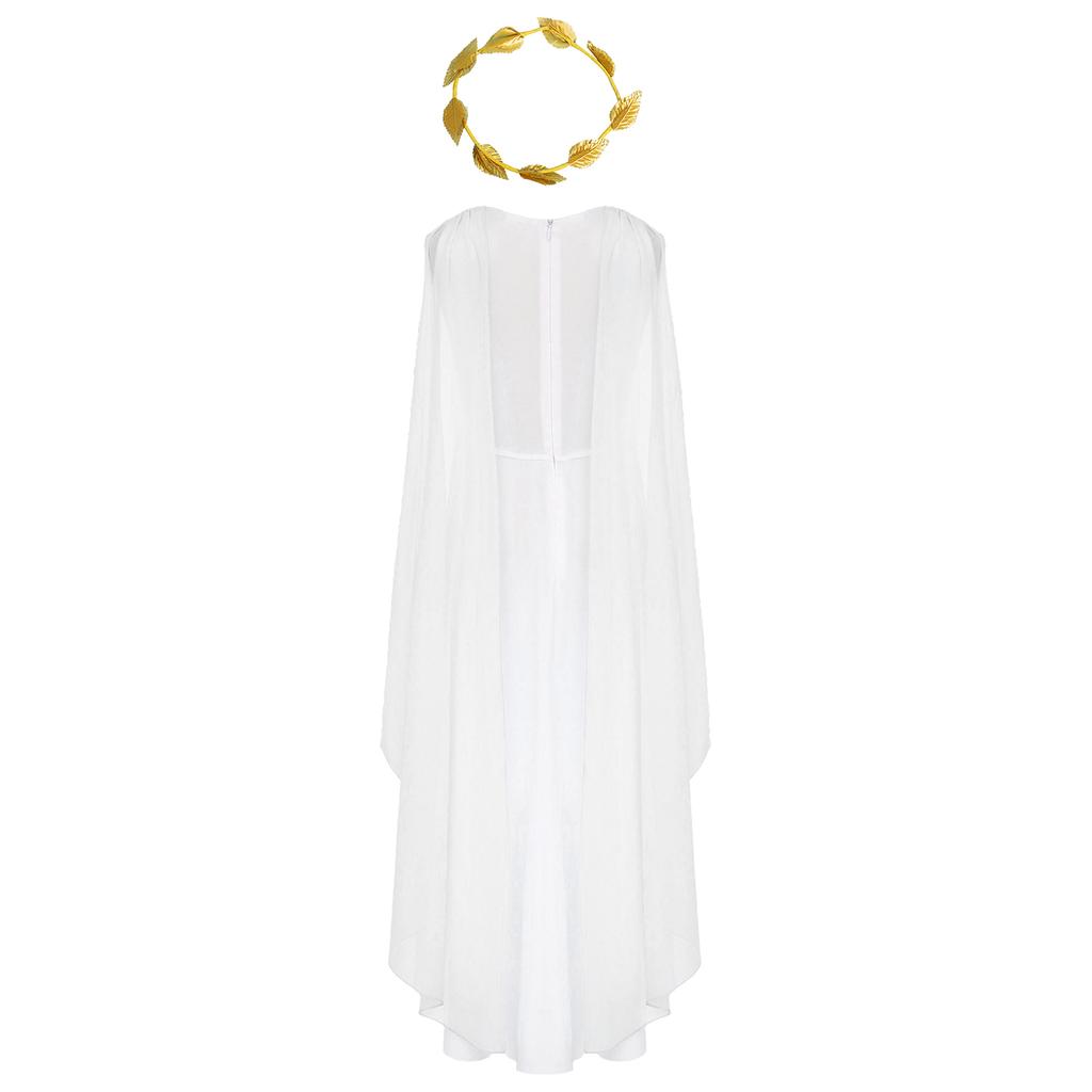 Dívčí řecká toga princezna Kostým Bez rukávů Splývavé šaty Patchwork Zip Halloweenská párty Čelenka v ceně