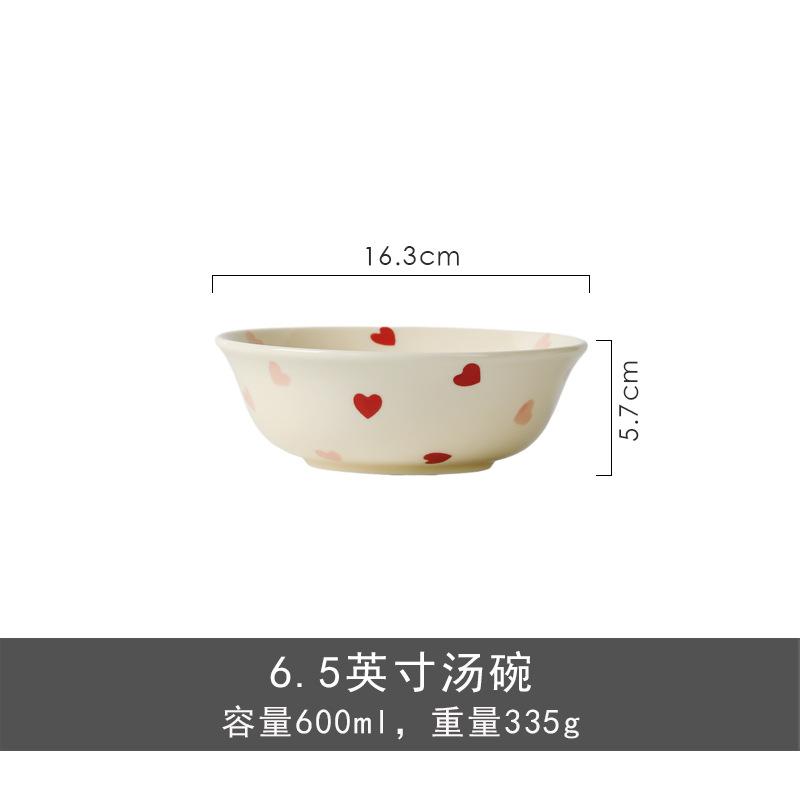 Cream Love Bowl Plate Simple Rice Salad Bowl Combination Series Underglaze Color High Temperature Resistant Ceramic Tableware