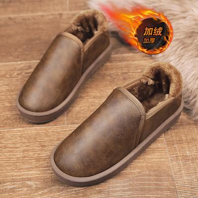 Low-top Snow Boots Men's Winter Velvet Thickened Indoor and Outdoor Leather Warm Bread Shoes Non-slip Cotton Shoes