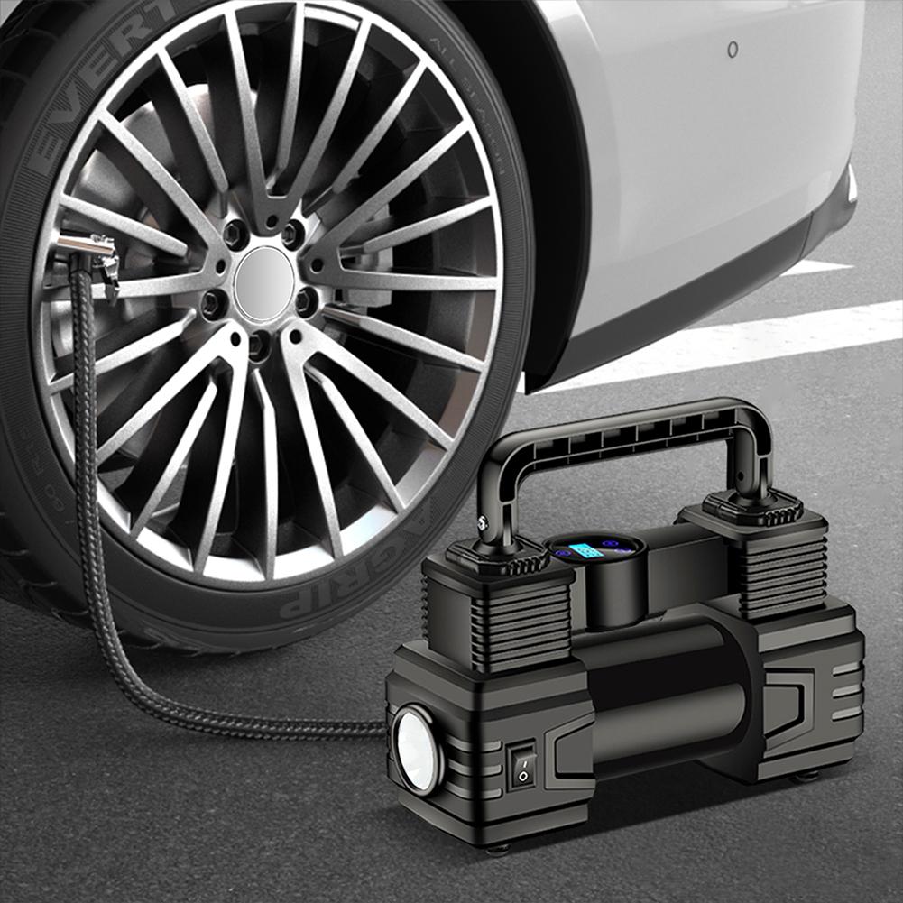 Auto Inflatable Pump 12V 150PSI Dual Cylinder Heavy Duty Air Compressor with Pressure Gauge LED Light for Car Moto Bicycle Balls