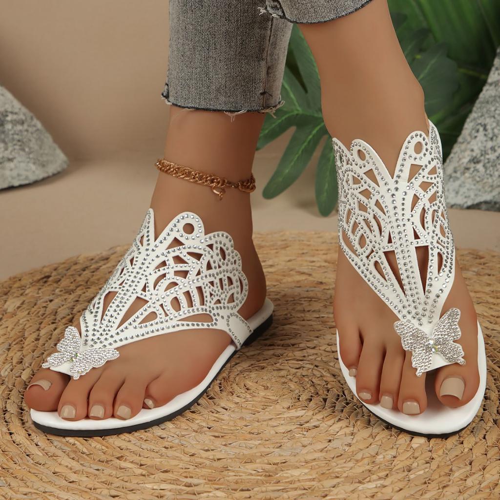 Open Toe Wedge Sandals Ladies Light Casual Shoes Bohemian Sandals For Women Toe Rhinestone Butterfly Sandals For Women Zapatos