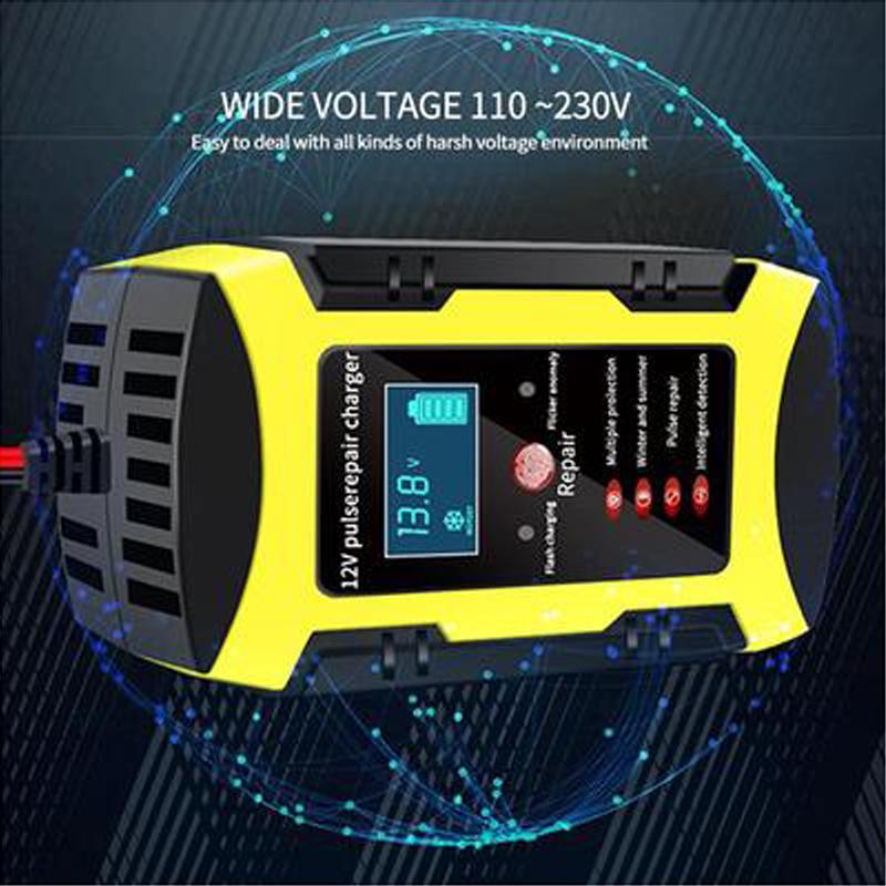 

Полностью автоматическое автомобильное зарядное устройство 12 В, 6 А, от 110 В до 220 В, быстрая импульсная зарядка для влажной и сухой свинцово-кислотной кислоты с цифровым ЖК-дисплеем чёрный