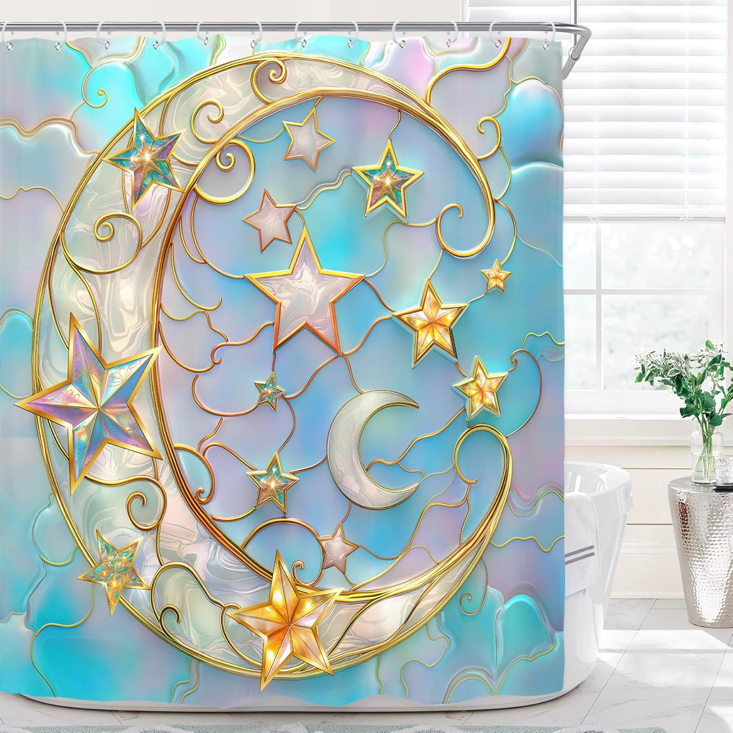 

Shower Curtain For Bathroom Decor Stained Glass Whimsical Cute Pretty Grily Fancy Women Girls Aesthetic Mysticprinted Fabric W60H190(CM)-1 Pcs