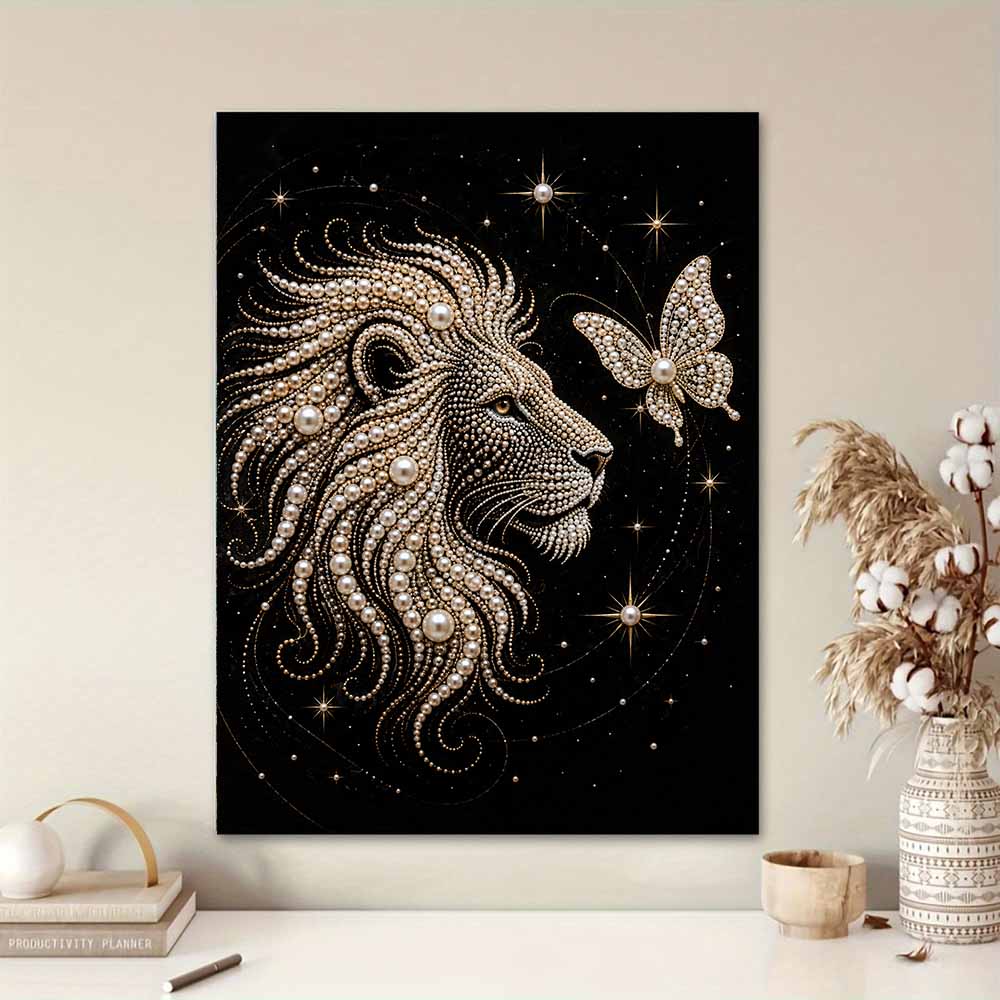 Pearl Art Painting Kit for Adults and Beginners, Majestic Lion Sparkling Painting Craft Home Wall Decor Handmade Gift