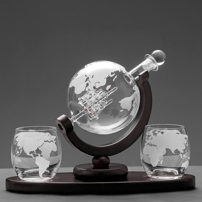 Amazon Globe Decanter Whiskey Glass Set with Map Bar Tools Gift for Men