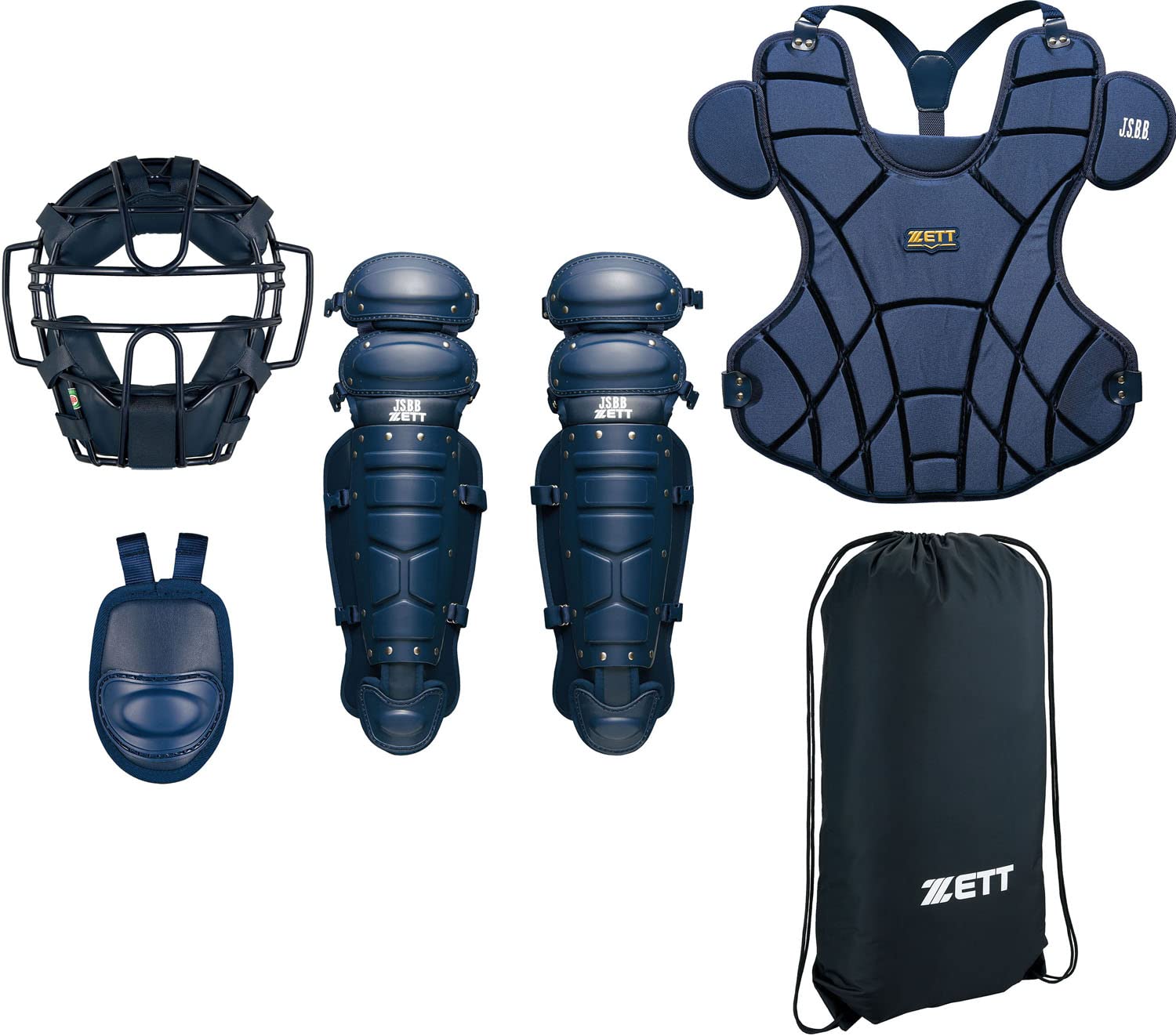 ZETT Baseball Soft Baseball Protective Gear Navy BL303SET 4-Piece Set, (2900)