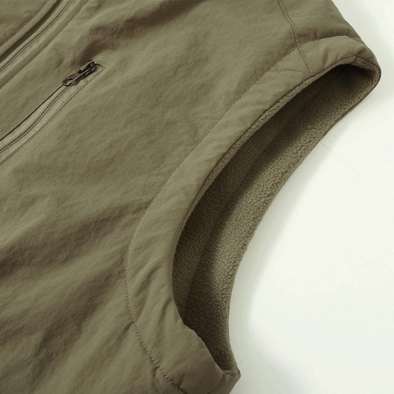 Men Reversible Vest Fleece Lined Waterproof Stand Collar Multi‑Pocket Zip Waistcoat