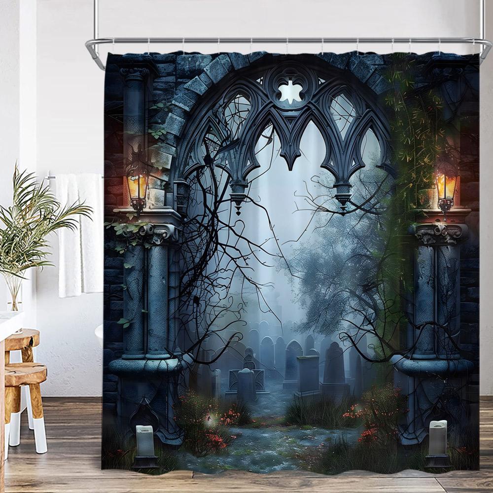 Wizard Magic Halloween Shower Curtain Magical Bookshelf Pharmacist Witch Room Astrology Bathroom Decoration Vintage Bath Curtain