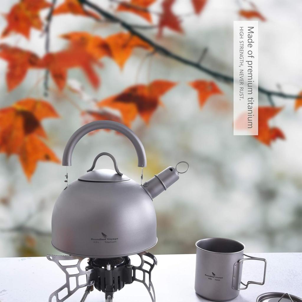 Boundless Voyage Titanium Whistling for Outdoor Camping and Suitable for Direct Large Made of Pure Kettle, Type, 2.0L, BBQ, Flame, Capacity, Titanium,